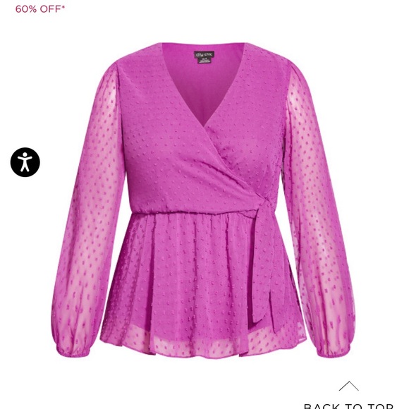 CITY CHIC TOP V NECK FAUX WRAP LONG SLEEVE LILAC PURPLE COLOR - Picture 5 of 13